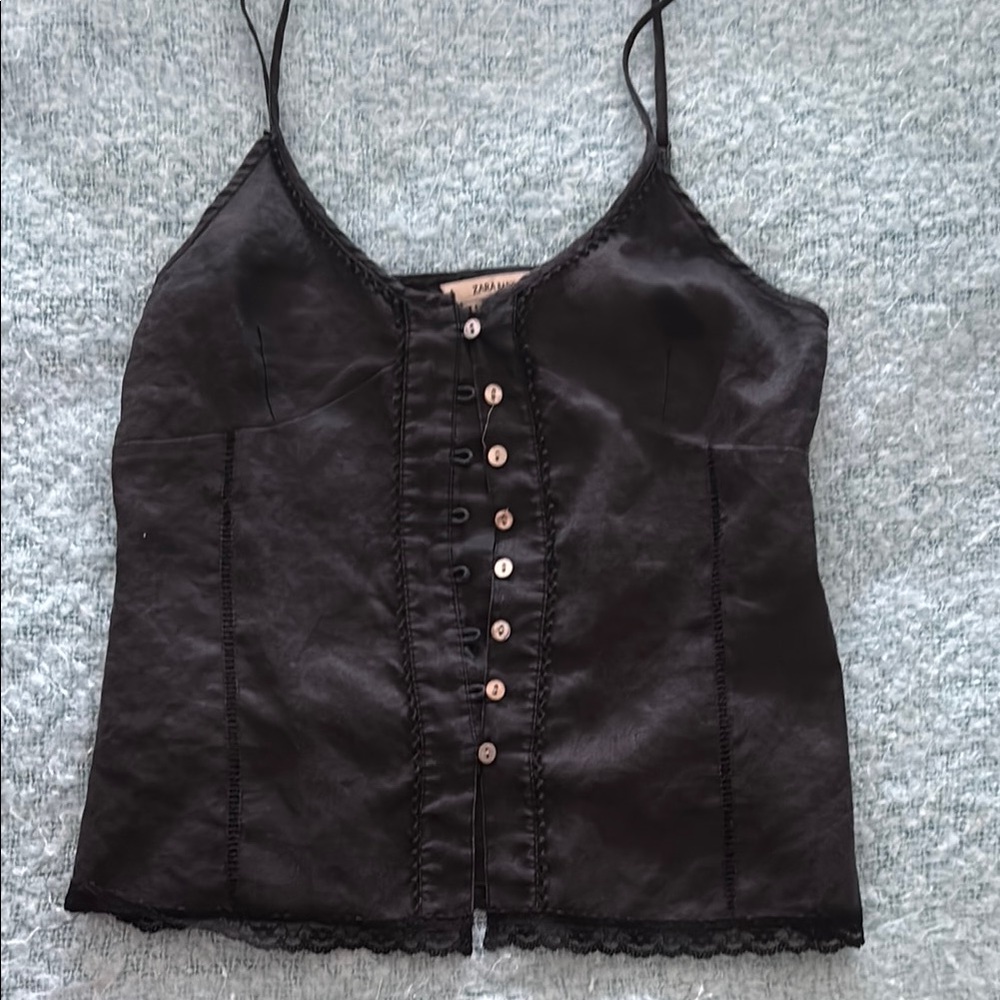 Zara Black Camisole with Button Detail